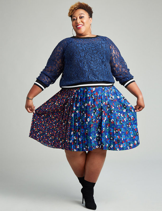 Pictured: Mixed Floral Pleated Midi Skirt from Eloquii